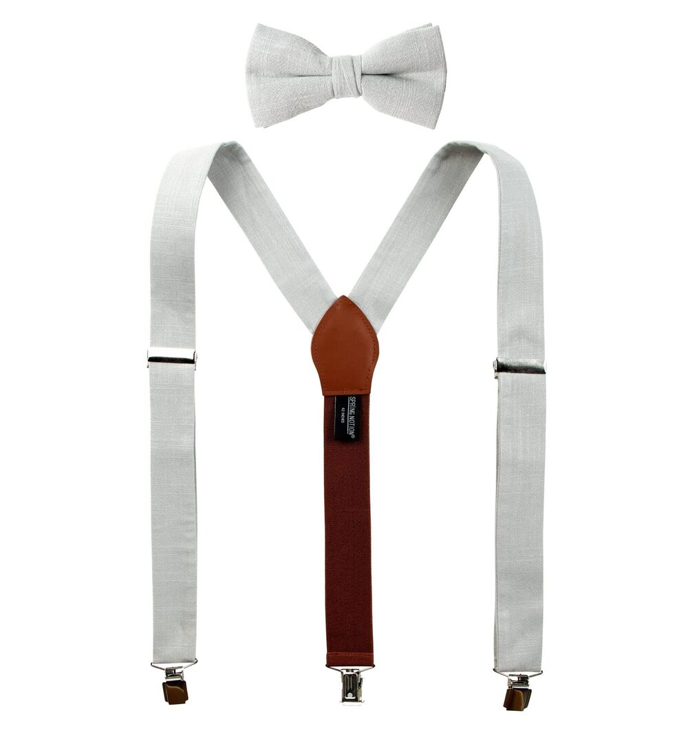 8423 ' Linen Blend Suspenders and Bow Tie Set for Groomsmen Wedding, Grey